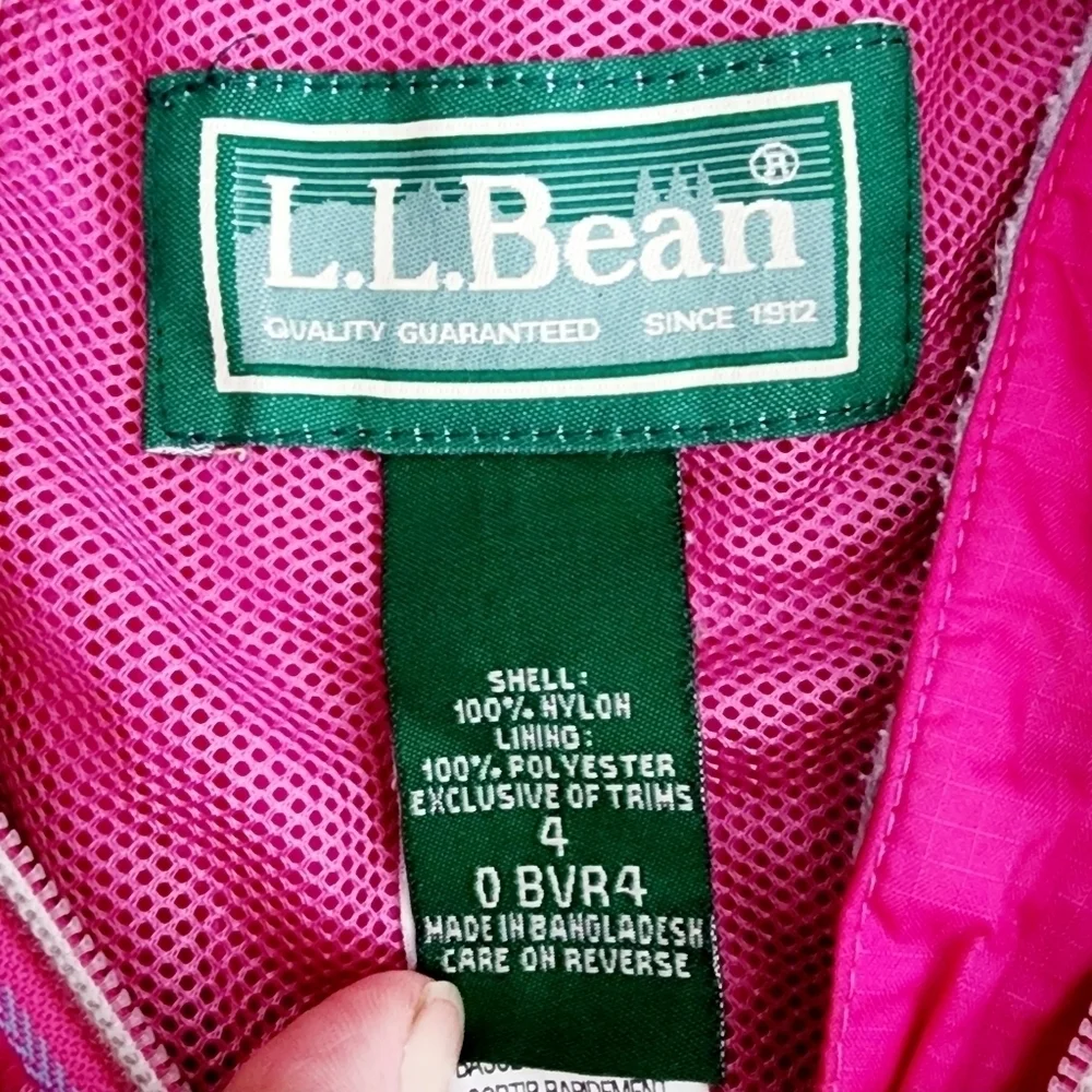 L.L. Bean Pink Hooded Windbreaker Lined Jacket Girl's Size 4 Casual Outdoors EUC